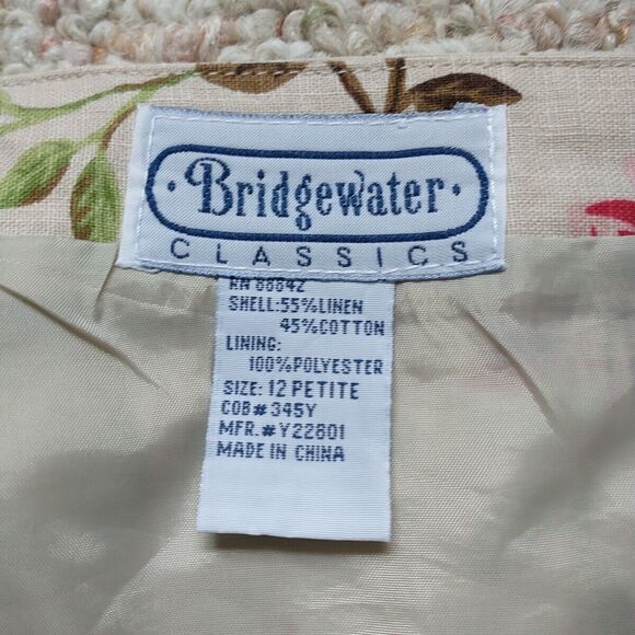 Bridgewater Classics Wrap Skirt 12P Petite Multicolor Floral Linen Blend Lined - Picture 6 of 7